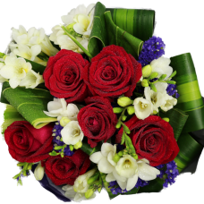 Bouquet of Half Dozen Roses mixed with White Flowers